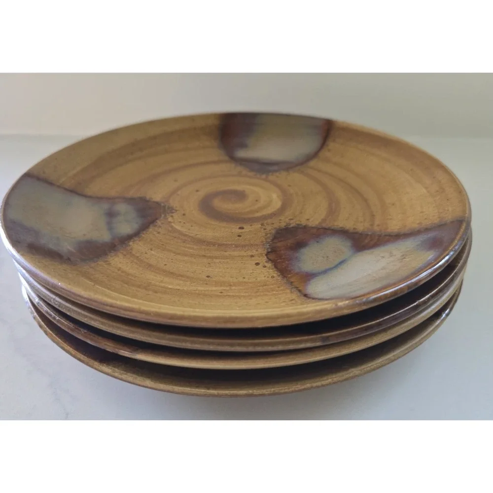 2001 Disc Sango Splash 4951 Salad Plates Set Of 4 Stoneware Brown Drip